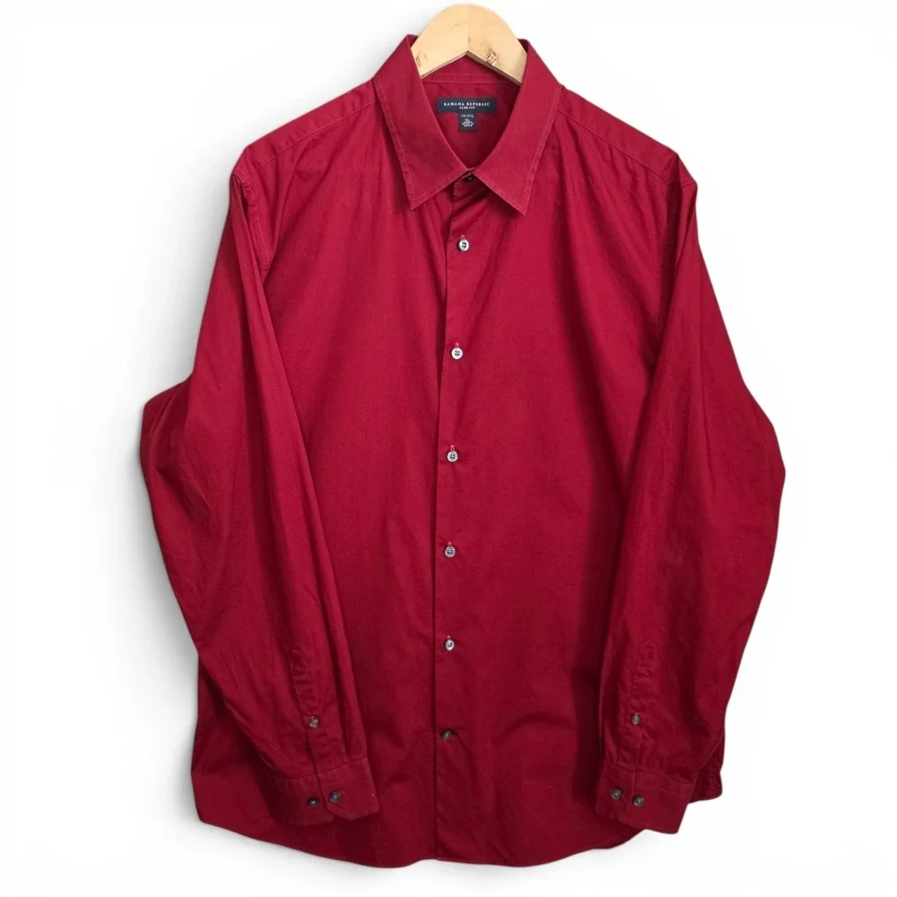 Banana Republic Dress Shirt Mens 17-17.5 XL Burgundy Button Slim Fit Career